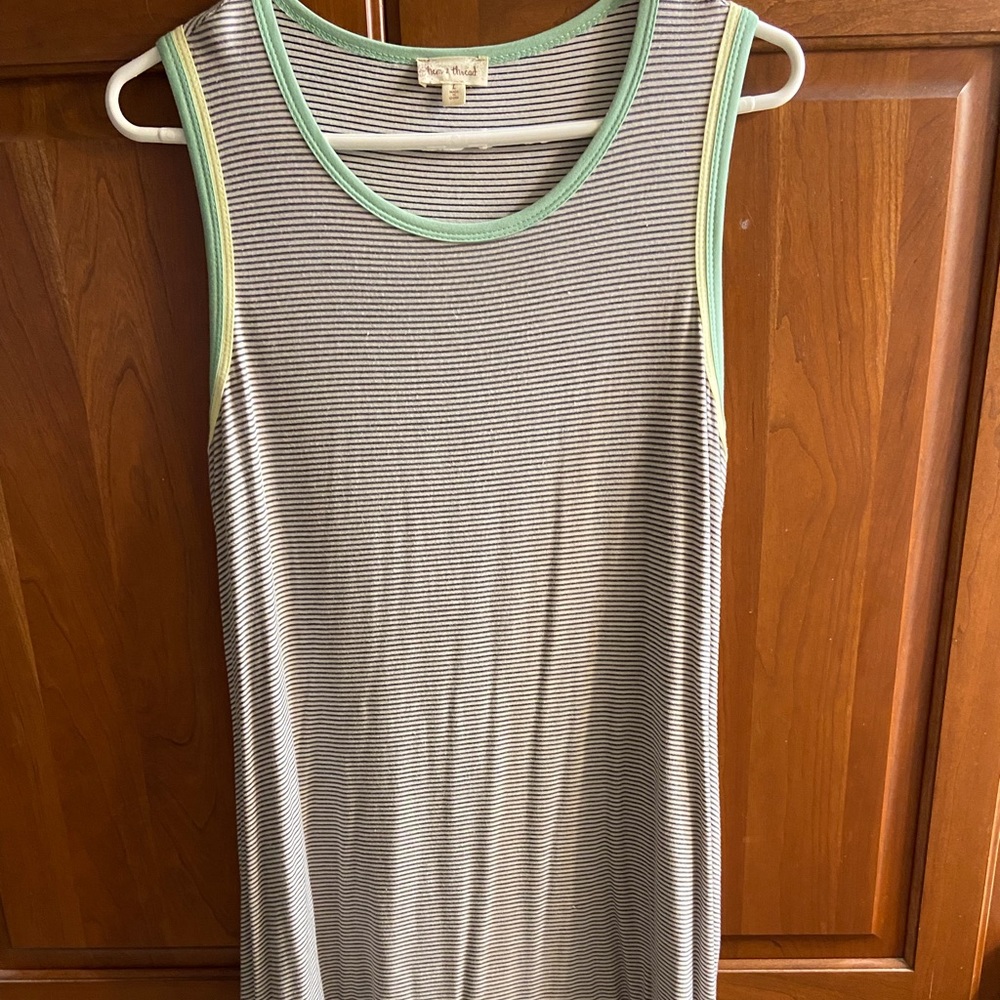 Hem and Thread Striped black, white, green sleeveless Summer ladies dress